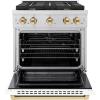 imageZLINE Autograph Edition 30 in 42 cu ft Paramount Gas Range with 4 Burner Cooktop and Convection Gas Oven in Stainless Steel with White Matte Door and Polished Gold Accents SGRZWM30G