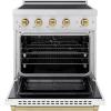 imageZLINE Autograph Edition 30 in 42 cu ft Paramount Induction Range with 4 Element Cooktop and Electric Convection Oven in Satin Stainless Steel with White Matte Door and Champagne Bronze Accents