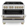 imageZLINE Autograph Edition 36 in 46 cu ft Legacy Dual Fuel Range with 6 Burner Gas Cooktop and Electric Convection Oven in Satin Stainless Steel and Champagne Bronze Accents RASZSN36CB