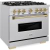imageZLINE Autograph Edition 36 in 52 cu ft Classic Dual Fuel Range with 6 Burner Gas Cooktop and Electric Convection Oven in Stainless Steel with Champagne Bronze Accents CDRZ36CB