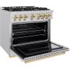 imageZLINE Autograph Edition 36 in 52 cu ft Classic Dual Fuel Range with 6 Burner Gas Cooktop and Electric Convection Oven in Stainless Steel with Polished Gold Accents CDRZ36G