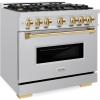 imageZLINE Autograph Edition 36 in 52 cu ft Classic Dual Fuel Range with 6 Burner Gas Cooktop and Electric Convection Oven in Stainless Steel with Polished Gold Accents CDRZ36G