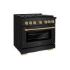 imageZLINE Autograph Edition 36 in 52 cu ft Paramount Gas Range with 6 Burner Cooktop and Convection Gas Oven in Black Stainless Steel and Champagne Bronze Accents SGRBZ36CB