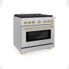 imageZLINE Autograph Edition 36 in 52 cu ft Paramount Gas Range with 6 Burner Cooktop and Convection Gas Oven in Stainless Steel and Polished Gold Accents SGRZ36G