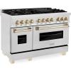 imageZLINE Autograph Edition 48 in 60 cu ft Legacy Dual Fuel Range with 7 Burner Gas Cooktop and 2 Electric Ovens in Satin Stainless Steel and Polished Gold Accents RASZSN48G