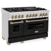 imageZLINE Autograph Edition 48 in 60 cu ft Legacy Dual Fuel Range with 7 Burner Gas Cooktop and 2 Electric Ovens in Stainless Steel with Black Matte Doors and Champagne Bronze Accents RAZBLM48CB