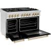 imageZLINE Autograph Edition 48 in 60 cu ft Legacy Dual Fuel Range with 7 Burner Gas Cooktop and 2 Electric Ovens in Stainless Steel with Black Matte Doors and Polished Gold Accents RAZBLM48G