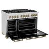 imageZLINE Autograph Edition 48 in 60 cu ft Legacy Dual Fuel Range with 7 Burner Gas Cooktop and 2 Electric Ovens in Stainless Steel with Black Matte Doors and Champagne Bronze Accents RAZBLM48CB