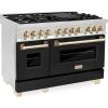 imageZLINE Autograph Edition 48 in 60 cu ft Legacy Dual Fuel Range with 7 Burner Gas Cooktop and 2 Electric Ovens in Stainless Steel with Black Matte Doors and Polished Gold Accents RAZBLM48G