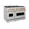 imageZLINE Autograph Edition 48 in 67 cu ft Classic Double Oven Dual Fuel Range with 8 Burner Gas Cooktop in Stainless Steel and Polished Gold Accents CDRZ48G
