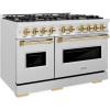 imageZLINE Autograph Edition 48 in 67 cu ft Classic Double Oven Gas Range with 8 Burner Cooktop in Satin Stainless Steel and Polished Gold Accents CGRSZ48G