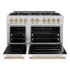 imageZLINE Autograph Edition 48 in 67 cu ft Classic Double Oven Gas Range with 8 Burner Cooktop in Stainless Steel with White Matte Doors and Champagne Bronze Accents CGRZWM48CB