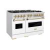 imageZLINE Autograph Edition 48 in 67 cu ft Classic Double Oven Gas Range with 8 Burner Cooktop in Stainless Steel with White Matte Doors and Champagne Bronze Accents CGRZWM48CB
