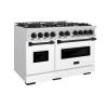 imageZLINE Autograph Edition 48 in 67 cu ft Classic Double Oven Gas Range with 8 Burner Cooktop in Stainless Steel with White Matte Doors and Matte Black Accents CGRZWM48MB