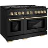 imageZLINE Autograph Edition 48 in 67 cu ft Paramount Double Oven Gas Range with 8 Burner Cooktop in Black Stainless Steel and Polished Gold Accents SGRBZ48G