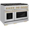 imageZLINE Autograph Edition 48 in 67 cu ft Paramount Double Oven Gas Range with 8 Burner Cooktop in Stainless Steel and Polished Gold Accents SGRZ48G