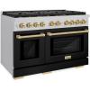 imageZLINE Autograph Edition 48 in 67 cu ft Paramount Double Oven Gas Range with 8 Burner Cooktop in Stainless Steel with Black Matte Doors and Champagne Bronze Accents SGRZBLM48CB