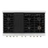 imageZLINE Autograph Edition 48 in 67 cu ft Paramount Double Oven Gas Range with 8 Burner Cooktop in Stainless Steel with Black Matte Doors and Polished Gold Accents SGRZBLM48G