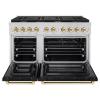 imageZLINE Autograph Edition 48 in 67 cu ft Paramount Double Oven Gas Range with 8 Burner Cooktop in Stainless Steel with Black Matte Doors and Polished Gold Accents SGRZBLM48G