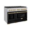 imageZLINE Autograph Edition 48 in 67 cu ft Paramount Double Oven Gas Range with 8 Burner Cooktop in Stainless Steel with Black Matte Doors and Polished Gold Accents SGRZBLM48G