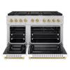 imageZLINE Autograph Edition 48 in 67 cu ft Paramount Double Oven Gas Range with 8 Burner Cooktop in Stainless Steel with White Matte Doors and Champagne Bronze Accents SGRZWM48CB