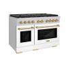 imageZLINE Autograph Edition 48 in 67 cu ft Paramount Double Oven Gas Range with 8 Burner Cooktop in Stainless Steel with White Matte Doors and Champagne Bronze Accents SGRZWM48CB