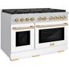 imageZLINE Autograph Edition 48 in 67 cu ft Paramount Double Oven Gas Range with 8 Burner Cooktop in Stainless Steel with White Matte Doors and Polished Gold Accents SGRZWM48G