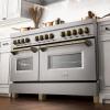 imageZLINE Autograph Edition 60 in 74 cu ft Legacy Dual Fuel Range with 9 Burner Gas Cooktop and 2 Electric Convection Ovens in Satin Stainless Steel and Champagne Bronze Accents RASZSN60CB