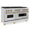 imageZLINE Autograph Edition 60 in 74 cu ft Legacy Dual Fuel Range with 9 Burner Gas Cooktop and 2 Electric Convection Ovens in Satin Stainless Steel and Champagne Bronze Accents RASZSN60CB