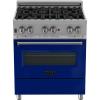 imageZLINE 30 in 40 cu ft Legacy Dual Fuel Range with 4 Burner Gas Cooktop and Electric Convection Oven in Satin Stainless Steel and Blue Gloss Door RASBG30