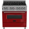 imageZLINE 36 in 46 cu ft Legacy Dual Fuel Range with 6 Burner Gas Cooktop and Electric Convection Oven in Satin Stainless Steel and Red Gloss Door RASRG36