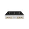 imageZLINE 36 in Autograph Edition Paramount Gas Rangetop with 6 Burners and Porcelain Cooktop in Satin Stainless Steel with Champagne Bronze Accents SRTSZ36CB
