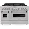 imageZLINE 48 in 60 cu ft Legacy Dual Fuel Range with Gas Cooktop and 2 Electric Ovens in Satin Stainless Steel with 6 Brass Burners RASSNBR48