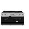 imageZLINE 60 in 74 cu ft Legacy Dual Fuel Range with 9 Burner Gas Cooktop and 2 Electric Convection Ovens in Satin Stainless Steel and Black Matte Doors RASBLM60