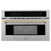 imageZLINE Autograph Edition 30 in 16 cu ft Builtin Convection Microwave Oven in Satin Stainless Steel and Champagne Bronze Accents MWOZ30SSCB
