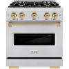 imageZLINE Autograph Edition 30 in 42 cu ft Classic Gas Range with 4 Burner Cooktop and Convection Gas Oven in Satin Stainless Steel and Champagne Bronze Accents CGRSZ30CB