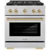 imageZLINE Autograph Edition 30 in 42 cu ft Paramount Gas Range with 4 Burner Cooktop and Convection Gas Oven in Satin Stainless Steel and Champagne Bronze Accents SGRSZ30CB