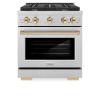 imageZLINE Autograph Edition 30 in 42 cu ft Paramount Gas Range with 4 Burner Cooktop and Convection Gas Oven in Satin Stainless Steel and Polished Gold Accents SGRSZ30G