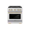 imageZLINE Autograph Edition 30 in 42 cu ft Paramount Gas Range with 4 Burner Cooktop and Convection Gas Oven in Stainless Steel and Polished Gold Accents SGRZ30G