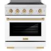 imageZLINE Autograph Edition 30 in 42 cu ft Paramount Induction Range with 4 Element Cooktop and Electric Convection Oven in Satin Stainless Steel with White Matte Door and Champagne Bronze Accents