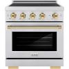 imageZLINE Autograph Edition 30 in 42 cu ft Paramount Induction Range with 4 Element Cooktop and Electric Convection Oven in Stainless Steel with Polished Gold Accents SINRZ30G
