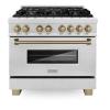 imageZLINE Autograph Edition 36 in 46 cu ft Legacy Dual Fuel Range with 6 Burner Gas Cooktop and Electric Convection Oven in Satin Stainless Steel and Champagne Bronze Accents RASZSN36CB