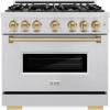 imageZLINE Autograph Edition 36 in 52 cu ft Classic Dual Fuel Range with 6 Burner Gas Cooktop and Electric Convection Oven in Stainless Steel with Champagne Bronze Accents CDRZ36CB
