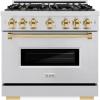 imageZLINE Autograph Edition 36 in 52 cu ft Classic Dual Fuel Range with 6 Burner Gas Cooktop and Electric Convection Oven in Stainless Steel with Polished Gold Accents CDRZ36G