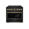imageZLINE Autograph Edition 36 in 52 cu ft Paramount Gas Range with 6 Burner Cooktop and Convection Gas Oven in Black Stainless Steel and Champagne Bronze Accents SGRBZ36CB