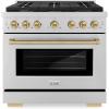 imageZLINE Autograph Edition 36 in 52 cu ft Paramount Gas Range with 6 Burner Cooktop and Convection Gas Oven in Stainless Steel and Champagne Bronze Accents SGRZ36CB