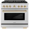 imageZLINE Autograph Edition 36 in 52 cu ft Paramount Gas Range with 6 Burner Cooktop and Convection Gas Oven in Stainless Steel and Polished Gold Accents SGRZ36G