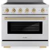 imageZLINE Autograph Edition 36 in 52 cu ft Paramount Induction Range with 5 Element Cooktop and Electric Convection Oven in Satin Stainless Steel with Champagne Bronze Accents SINRSZ36CB