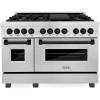 imageZLINE Autograph Edition 48 in 60 cu ft Legacy Dual Fuel Range with 7 Burner Gas Cooktop and 2 Electric Ovens in Satin Stainless Steel and Matte Black Accents RASZSN48MB