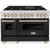 imageZLINE Autograph Edition 48 in 60 cu ft Legacy Dual Fuel Range with 7 Burner Gas Cooktop and 2 Electric Ovens in Stainless Steel with Black Matte Doors and Polished Gold Accents RAZBLM48G